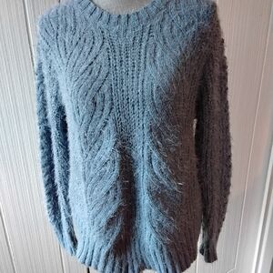 Cozy Blue Cable Knit Crew Neck Sweater